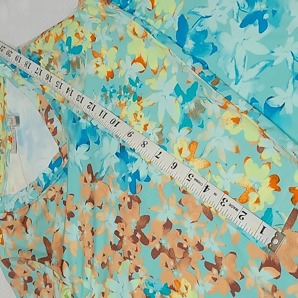 LOGO Lori Goldstein QVC Blue Green Floral Top Small - Picture 11 of 11